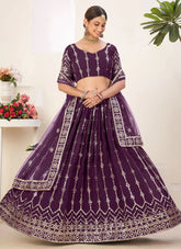 Wine Sparkling Sequins Faux Georgette Lehenga